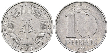 ГДР 10 пфеннигов 1970 A KM 10 алюминий 201-866