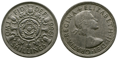 Великобритания 2 шиллинга (флорин) 1966 Елизавета II (1952-2022) KM 906, Spink 4146 медно-никель 4382-631