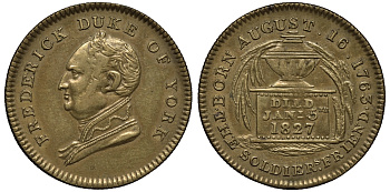 АНГЛИЯ МЕДАЛЬ 1827 ФРИДРИХ ГЕРЦОГ ЙОРКА (1763-1827), ДРУГ И СОЛДАТ латунь сплав 190-255