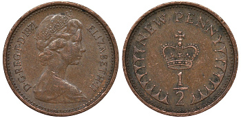 Великобритания 1/2 пенни 1971 Елизавета II (1952-2022) KM 914, Spink 4239 бронза 4124-564