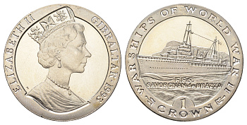 Гибралтар 1 крона 1993 Боевые корабли Второй мировой войны - FFS Savorgnan de Brazza KM 144 медно-никель BU 11-182-41