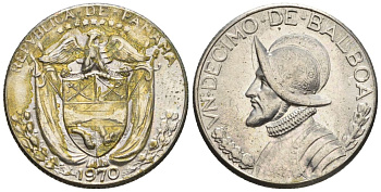 Панама 1/10 бальбоа 1970  KM 10 медь плакированная медно-никелем  aUNC  4609-865