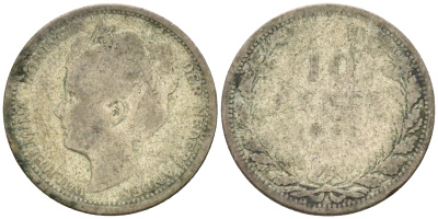 НИДЕРЛАНДЫ 10 ЦЕНТОВ ND ВИЛЬГЕЛЬМИНА серебро 188-1119