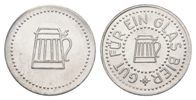 Германия жетон в 1 "стакан пива" ND диаметр 24 мм, вес 1,1 гр алюминий UNC 4638-831