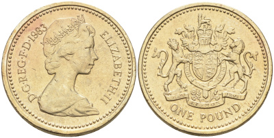 Великобритания 1 фунт 1983 Елизавета II (1952-2022) KM 933, Spink 4221 никель латунь 4589-1012