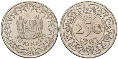 Суринам 250 центов 1987 KM 24 медно-никель aUNC 4172-143