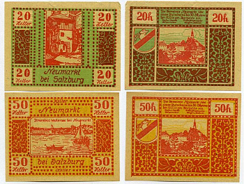 Зальцбург, Австрия набор из 2 банкнот 20 и 50 геллеров 1920 30 сентября 1920, нотгельд    бумага  UNC (пресс) 7555-28-2-1