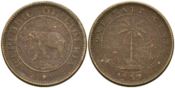 Либерия 1/2 цента 1937 KM 10 латунь 4174-416