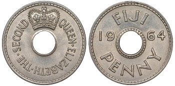 Фиджи 1 пенни 1964 Елизавета II (1952- ) KM 21 медно-никель 51-2552