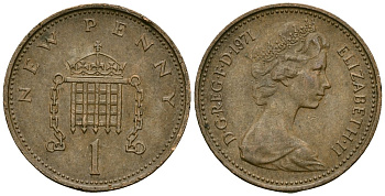 Великобритания 1 пенни 1971 Елизавета II (1952-2022) KM 915, Spink 4237 (B1) бронза 4138-1254