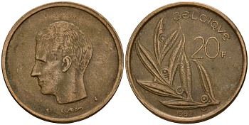 Бельгия 20 франков 1982 Belgique, Бодуэн I (1951-1993) KM 159 никель бронза 4601-353