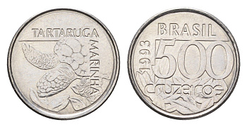 Бразилия 500 крузейро 1993 KM 624 нержавеющая сталь 4664-535