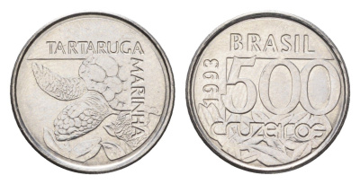 Бразилия 500 крузейро 1993 KM 624 нержавеющая сталь 4664-535