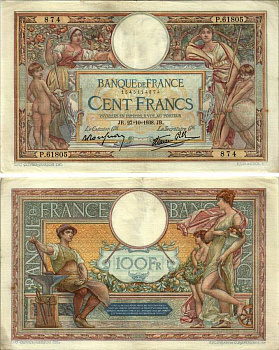 ФРАНЦИЯ 100 ФРАНКОВ 1938 27 НОЯБРЯ 1938 Pick 86b бумага VF-XF 8607-92-1