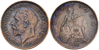 Великобритания 1 фартинг 1930 Георг V (1910-1936) KM 825, Spink 4061 бронза 4115-653