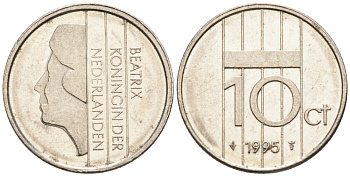 Нидерланды 10 центов 1995 Беатрикс (1980-2013) KM 203 никель 4567-564
