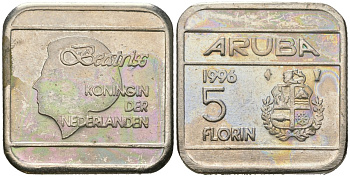 Аруба 5 флоринов 1996 Беатрикс (1980-2013) KM 12 сталь плакированная никелем 4619-431