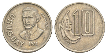 Уругвай 10 песо 1981 Хосе Хервасио Артигас KM 79 медно-никель 4635-357