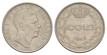 Румыния 100 леев 1943 KM 64 сталь плакированная никелем aUNC 4635-236