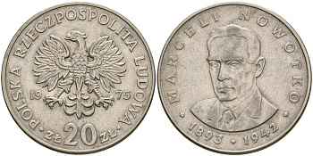 Польша 20 злотых 1975 Марцелий Новотко, монетный двор Кремница KM 69, Parchimowicz 246b медно-никель 4364-1733