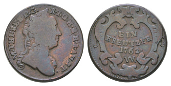 Австрия 1 крейцер 1762 W, Мария Терезия (1740-1780) KM 1993 медь 4622-251