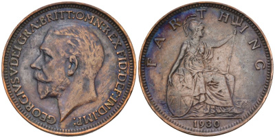 Великобритания 1 фартинг 1930 Георг V (1910-1936) KM 825, Spink 4061 бронза 4115-653
