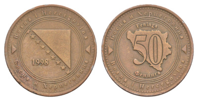 Босния и Герцеговина 50 фенингов 1998 KM 117 сталь плакированная медью 4652-454