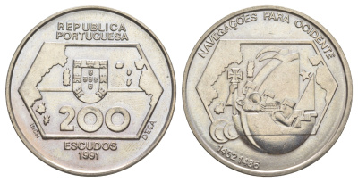 Португалия 200 эскудо 1991 Навигация на запад KM 659 медно-никель UNC 1101-5-33