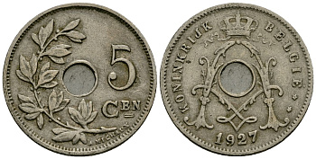 Бельгия 5 сантимов 1927 Belgie KM 67 медно-никель 4173-314