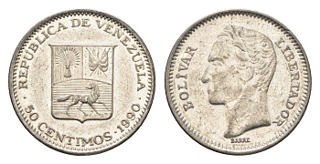 Венесуэла 50 сентимо 1990 Симон Боливар Y 41a сталь плакированная никелем 4664-228