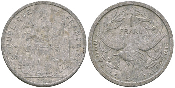 Французская Новая Каледония 1 франк 2011 птица кагу, (IEOM) KM 10, Schoen 10 алюминий 35-1153