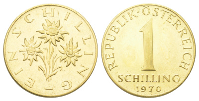 Австрия 1 шиллинг 1970 KM 2886 алюминиевая бронза PROOF 190-755