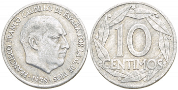 Испания 10 сентимо 1959 Франсиско Франко (1939-1975) KM 790 алюминий 29-1132