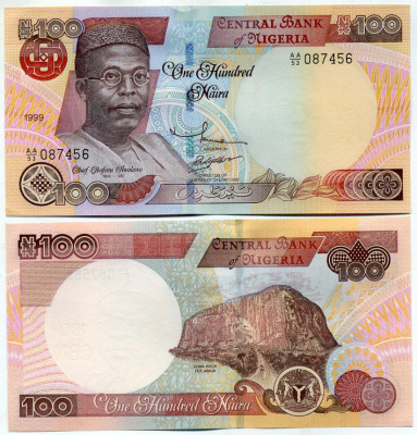 Нигерия 100 найра 1999 Обафеми Аволово, гора Зума Рок Pick 28 а бумага UNC (пресс) 448-122-3