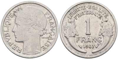 Франция 1 франк 1947  KM 885a.1 алюминий 4595-454
