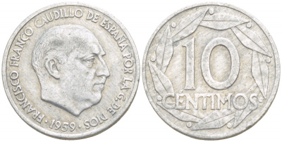 Испания 10 сентимо 1959 Франсиско Франко (1939-1975) KM 790 алюминий 29-1132