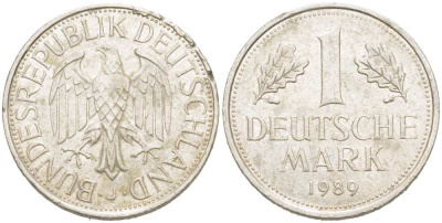 ФРГ 1 МАРКА 1989 J KM 110, J. 385 медно-никель 217-512
