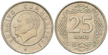 Турция 25 курушей 2018 Кемаль Ататюрк KM 1242 медно-никель aUNC 4618-428