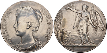 Нидерланды медаль 1898 наградная медаль, Вильгельмина, диаметр 66 мм. вес 76,49 гр. серебро 1069-9-23