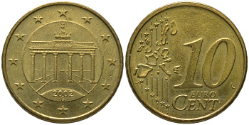 Германия 10 евроцентов 2002 G KM 210 нордик 4567-435