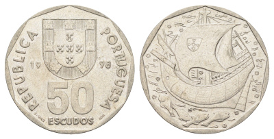 Португалия 50 эскудо 1998 KM 636 медно-никель UNC 4542-546