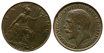 Великобритания 1 фартинг 1925 Георг V (1910-1936) KM 808.2, Spink 4060 бронза 4383-1057