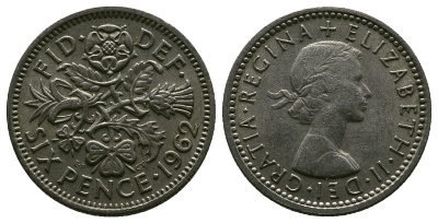Великобритания 6 пенсов 1962 Елизавета II (1952-2022) KM 903, Spink 4149 медно-никель 4381-758