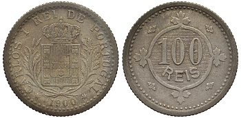 ПОРТУГАЛИЯ 100 РЕЙС 1900 КАРЛОС I (1889-1908) KM 546 медно-никель 77-431