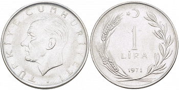Турция 1 лира 1971 Мустафа Кемаль Ататюрк KM 889а.2 нержавеющая сталь 212-1233