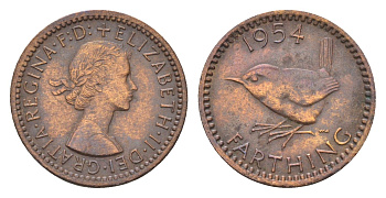 Великобритания 1 фартинг 1954 Елизавета II (1952-2022) KM 895, Spink 4195 бронза 4659-834