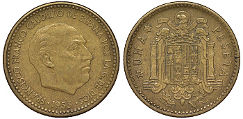 Испания 1 песета 1953 (58) Франциско Франко KM 775 алюминиевая бронза 4163-117