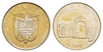 Панама 1/2 бальбоа (50 сентесимо) 2010 Панама-Вьехо - Монастырь Зачатия KM 140 медь плакированная медно-никелем UNC 4645-146