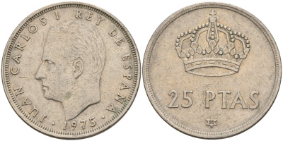 Испания 25 песет 1975 (80) Хуан Карлос I (1975-2014) KM 808 медно-никель 4149-1042