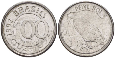 БРАЗИЛИЯ 100 КРУЗЕЙРО 1992 РЕФОРМА 1990-1993, ЛАМАНТИН KM 623 нержавеющая сталь 4387-229